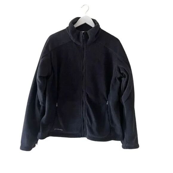 Columbia black long sleeve full zip fleece  soft cozy minimalist boho womens Jac - Picture 1 of 9